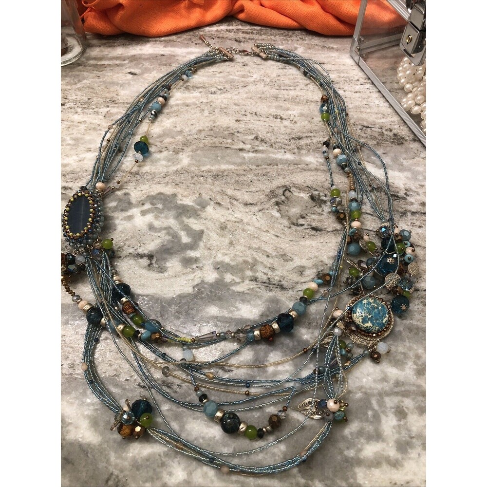 Boho Style Statement Multistrand Multicolored Gla… - image 1
